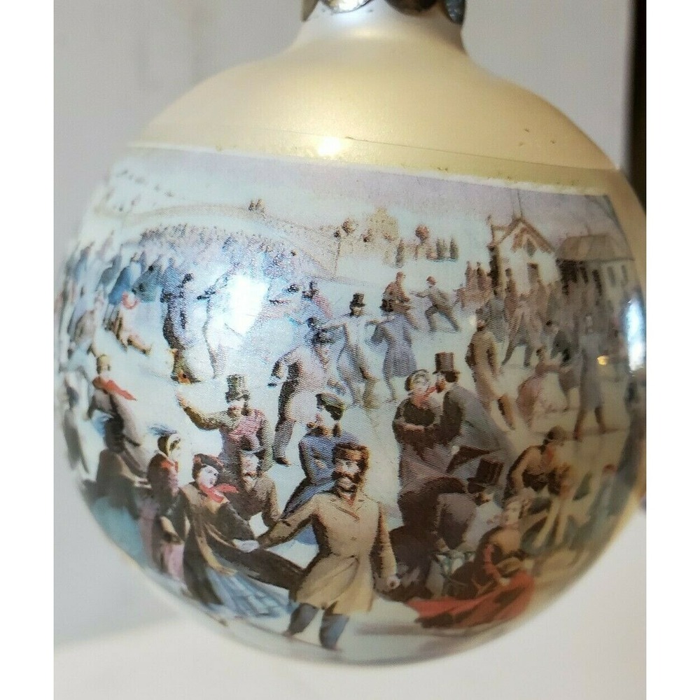 Vintage Currier and Ives Central Park Winter Skating Pond Glass Ball Ornament